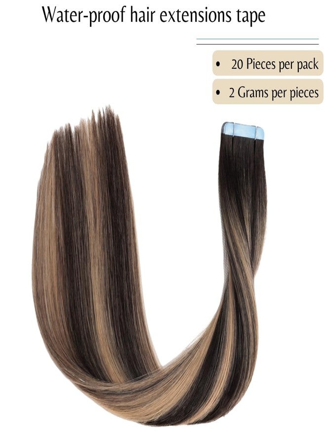 رينبوول وصلات شعر رينبول اللاصقة، شعر بشري ريمي طبيعي 100%، خصلات ناعمة مستقيمة من جلد البولي يوريثان، 14 بوصة، 40 غرام، 20 قطعة، لون بني داكن متدرج إلى أشقر كراميل بتقنية البالياج - Image 4